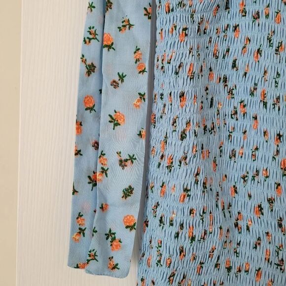 NWOT Free People bella smocked printed slip dress in sky blue - Picture 7 of 12